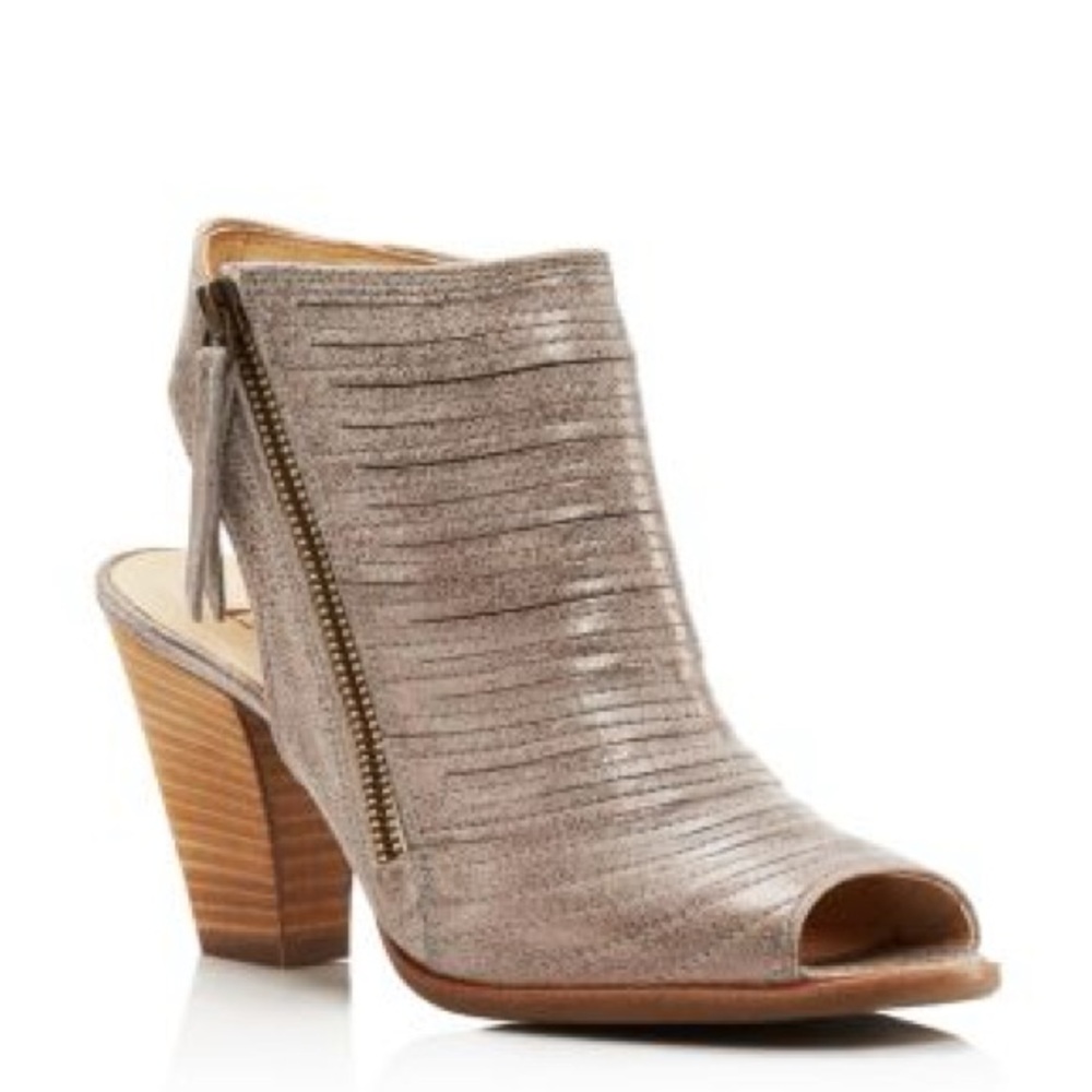 Paul Green Cayanne Peep Toe Leather Heeled Booties Gold Tan Size UK 4/US 6.5